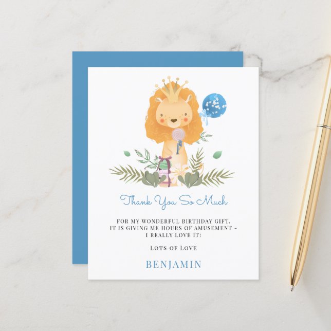 Budget Lion Toddler Blue Thank You  Paper Sheet (Front/Back In Situ)
