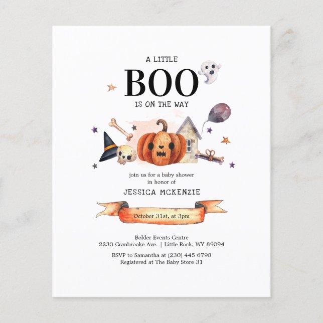 Budget Little Boo Halloween Baby Shower Invitation Flyer (Front)