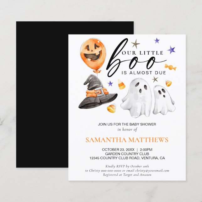 Budget Little Boo Halloween Baby Shower Invite (Front/Back)