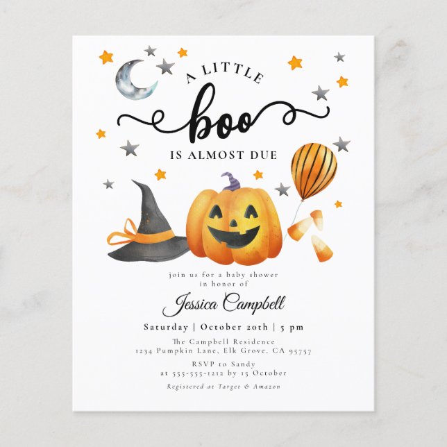 Budget Little Boo Halloween Pumpkin Baby Shower (Front)
