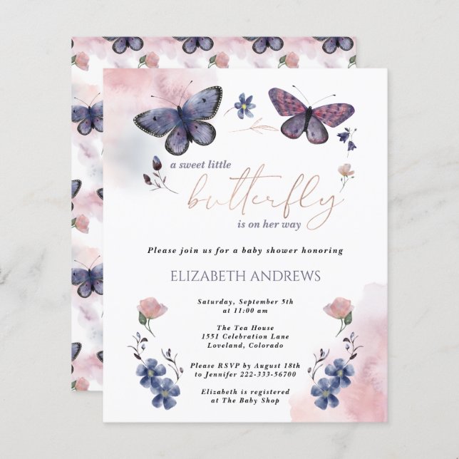 Budget Little Butterfly Baby Shower Invite (Front/Back)