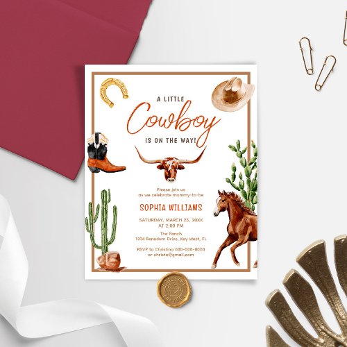 Budget Little Cowboy Rodeo Baby Shower Invitation