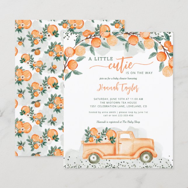 Budget Little Cutie On The Way Baby Shower Invite (Front/Back)