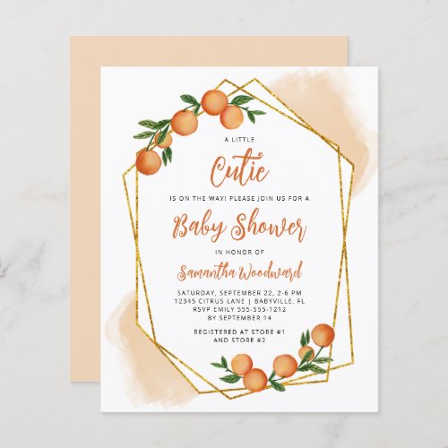 Budget Little Cutie Orange Baby Shower Invitation