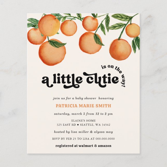 Budget Little Cutie Orange Baby Shower Invitation (Front)