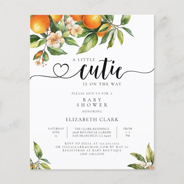 Budget Little Cutie Orange Baby Shower Invitation (Front)