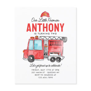 Budget Little Fireman Helmet Fire Truck Birthday Flyer