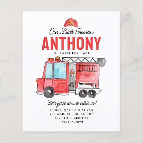 Budget Little Fireman Helmet Fire Truck Birthday Flyer