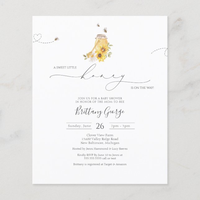 Budget Little Honey Bee Baby Shower Invitation (Front)