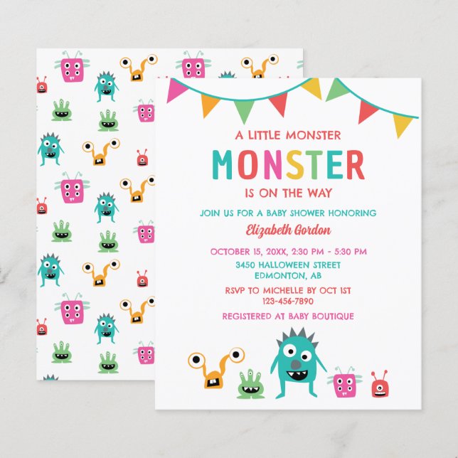 Budget Little Monster Baby Shower Halloween  (Front/Back)