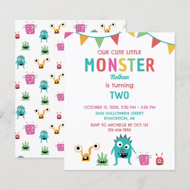 Budget Little Monster Birthday Boy Halloween  (Front/Back)