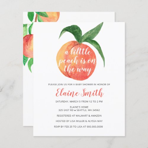 Budget Little Peach Baby Shower Invitation