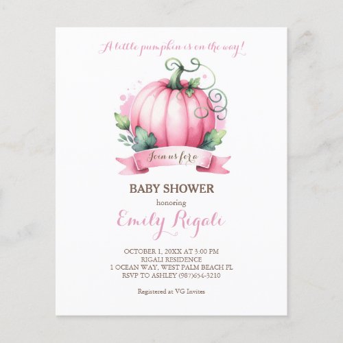 Budget Little Pumpkin Baby Shower Invitation Girl Flyer