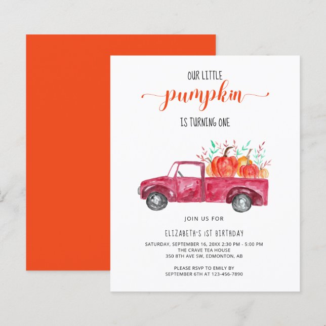Budget Little Pumpkin Baby Shower Red Truck Fall (Front/Back)