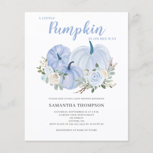 Budget Little Pumpkin Blue Baby Shower Invitation Flyer