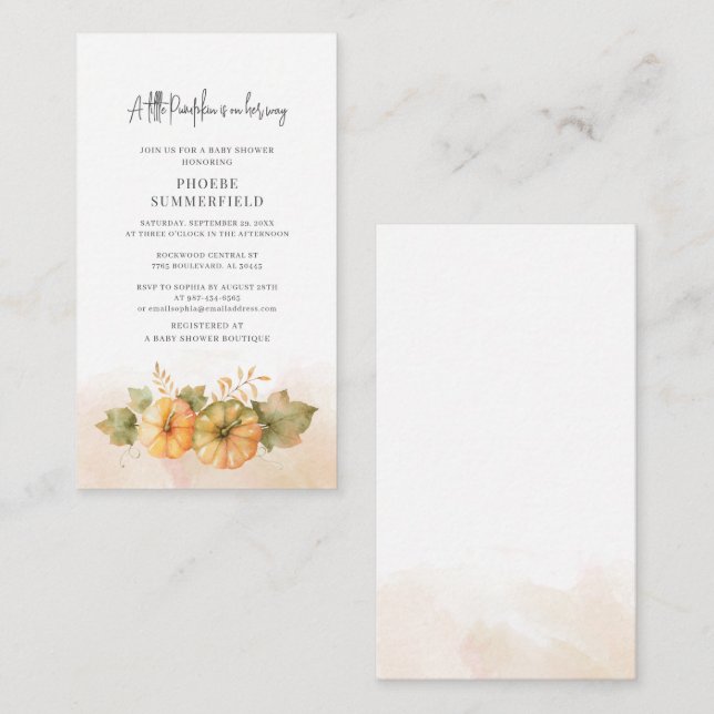 Budget Little Pumpkin Botanical Fall Baby Shower Note Card (Front/Back)