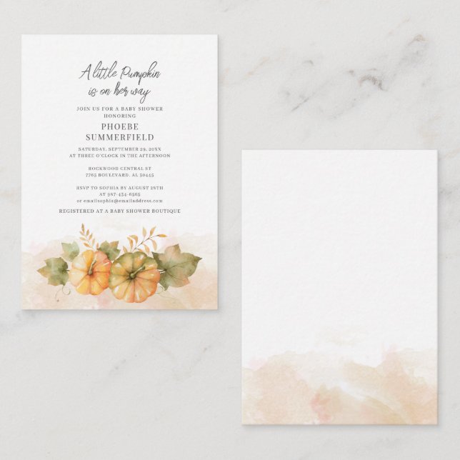 Budget Little Pumpkin Botanical Fall Baby Shower Note Card (Front/Back)