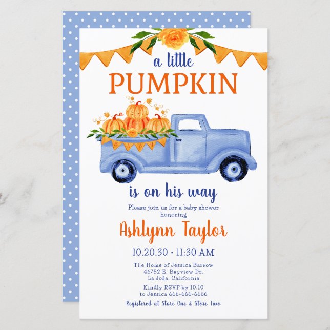 Budget Little Pumpkin Boy Baby Shower Invitation (Front/Back)