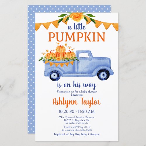 Budget Little Pumpkin Boy Baby Shower Invitation