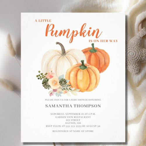 Budget Little Pumpkin Fall Baby Shower Invitation Flyer