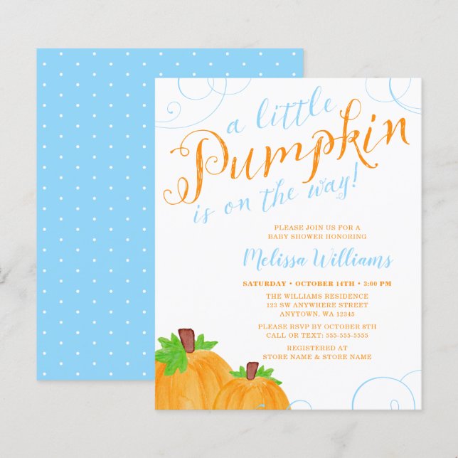 Budget Little Pumpkin Fall Blue Boy Baby Shower (Front/Back)