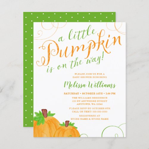 Budget Little Pumpkin Fall Green Baby Shower