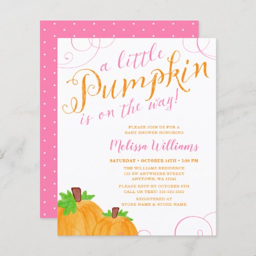 Budget Little Pumpkin Fall Pink Girl Baby Shower