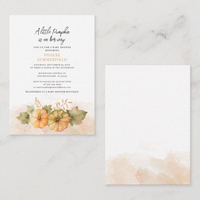 Budget Little Pumpkin on Her Way Baby Shower Note Card (Front/Back)