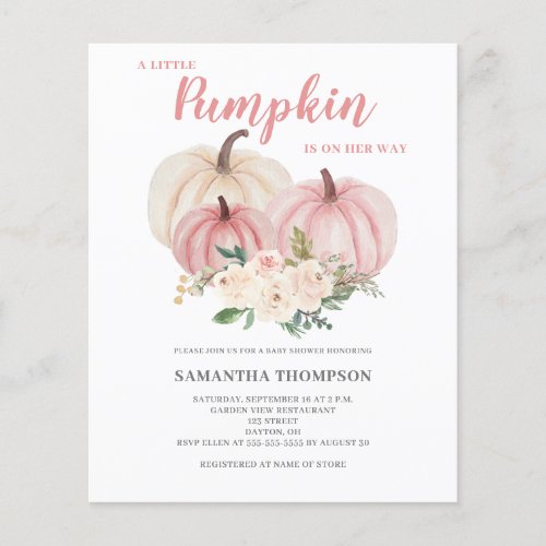 Budget Little Pumpkin Pink Baby Shower Invitation Flyer