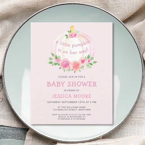 Budget Little Pumpkin Pink Girl Baby Shower Invite