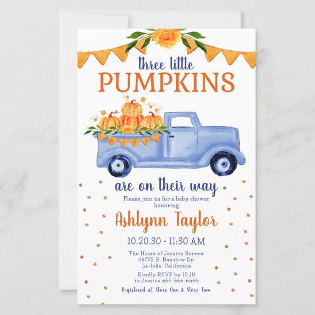 Budget Little Pumpkin Triplet Boy Baby Shower (Front)