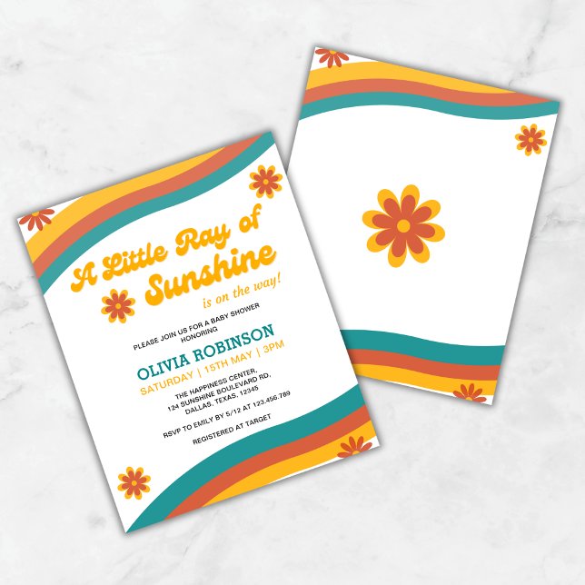 Budget Little Ray of Sunshine Baby Shower Invite  (Budget A Little Ray of Sunshine Boho Retro Baby Shower Invitation  )