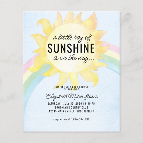 Budget Little Ray of Sunshine Baby Shower Invite