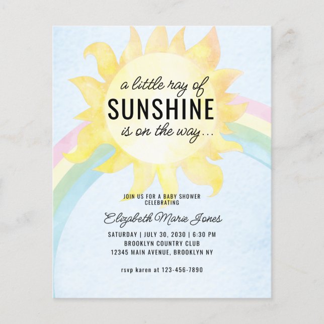 Budget Little Ray of Sunshine Baby Shower Invite (Front)