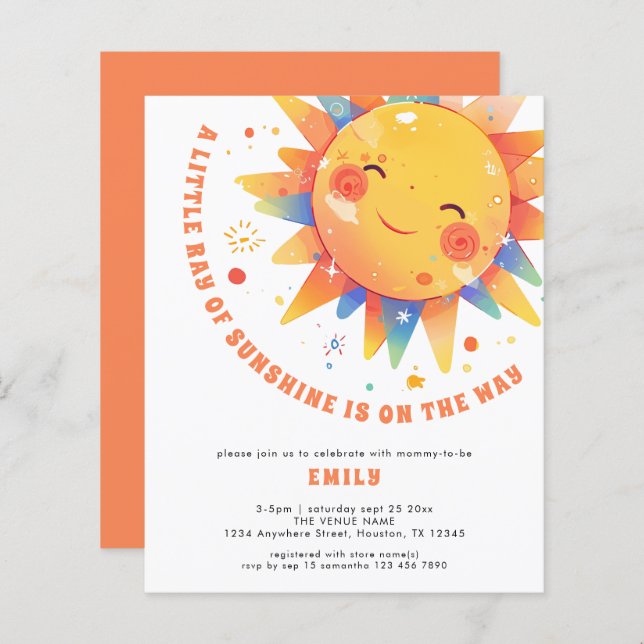 Budget Little Ray of Sunshine Retro Baby Shower  (Front/Back)
