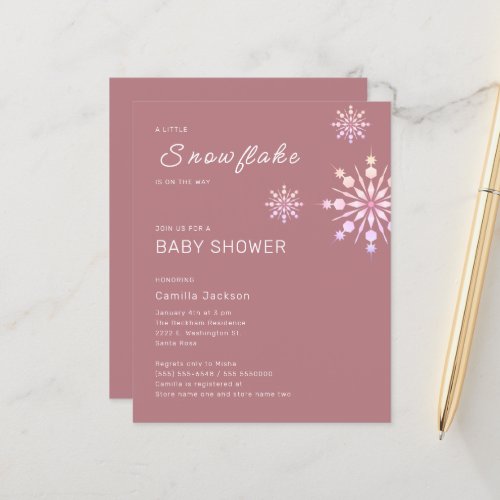 Budget Little Snowflake  Pink Winter Baby Shower