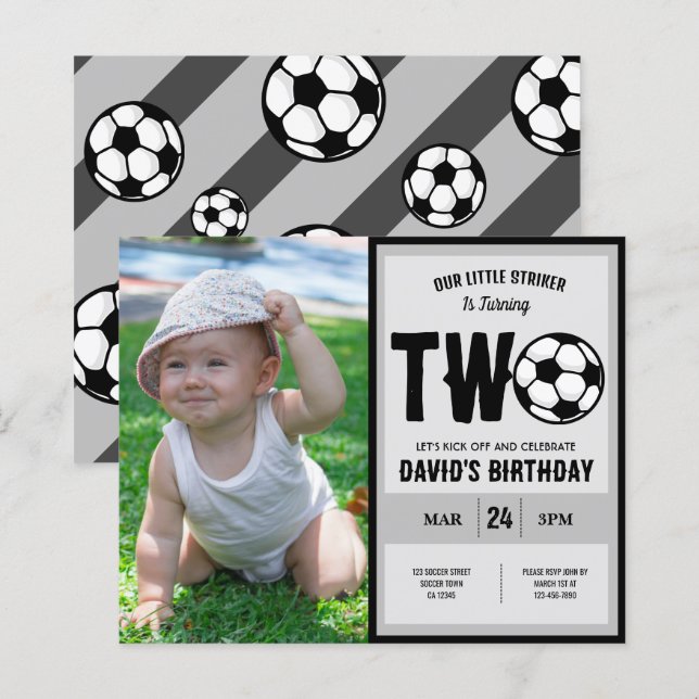 Budget Little Striker Soccer Photo 2nd Birthday (Front/Back)