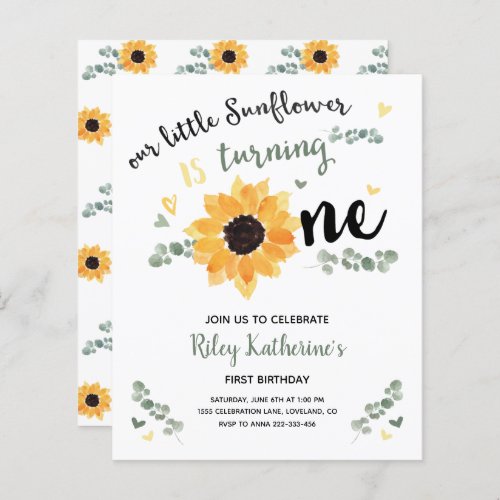 Budget Little Sunflower 1st Birthday Invitation