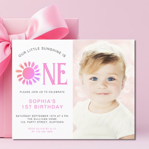 Budget Little Sunshine 1st Birthday Photo Invite