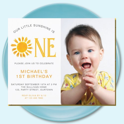 Budget Little Sunshine 1st Birthday Photo Invite