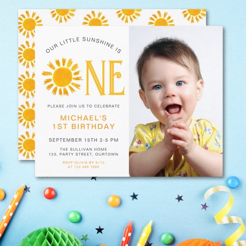 Budget Little Sunshine 1st Birthday Photo Invite