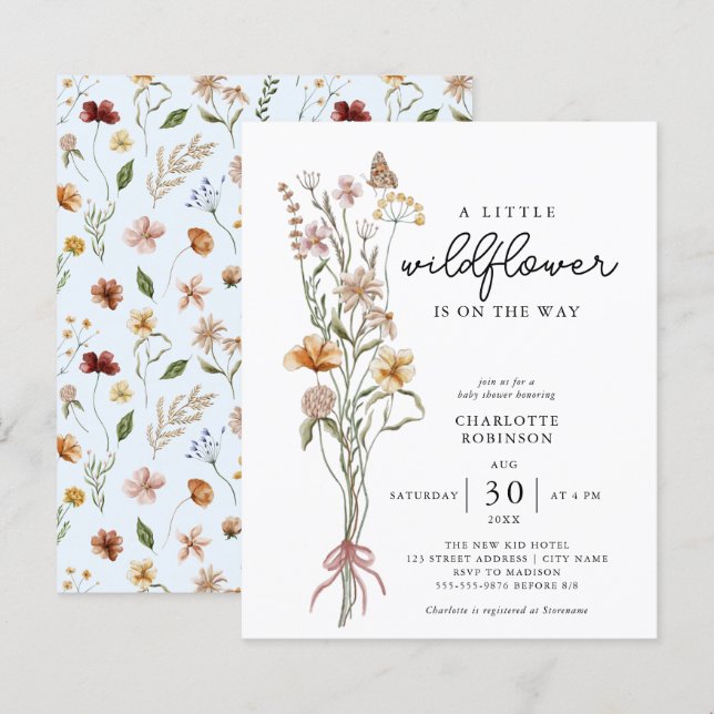 Budget Little Wildflower Baby Shower Invitation (Front/Back)