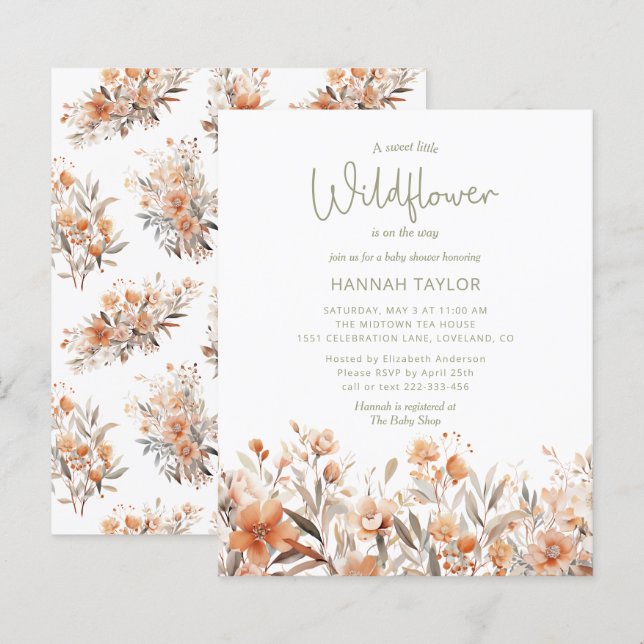 Budget Little Wildflower Boho Baby Shower Invite (Front/Back)
