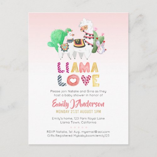 BUDGET Llama Mama Baby Love Pink Girls Shower Postcard