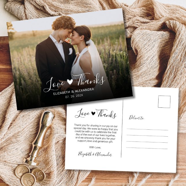 Budget Love and Thanks Photo Wedding Thank You  Postcard (Creator Uploaded)