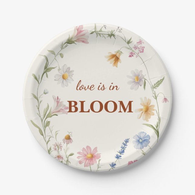 Budget Love is in Bloom Flower Bridal Shower Paper Plates (Front)