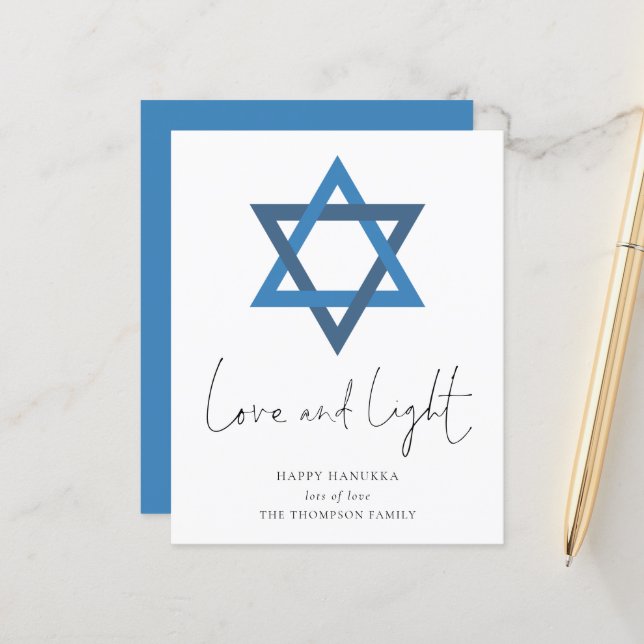 Budget Love Light Star of David Hanukkah Card (Front/Back In Situ)