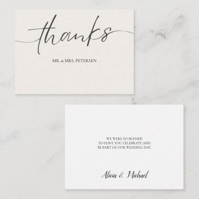 Budget love thanks script simple wedding thank you note card (Front/Back)