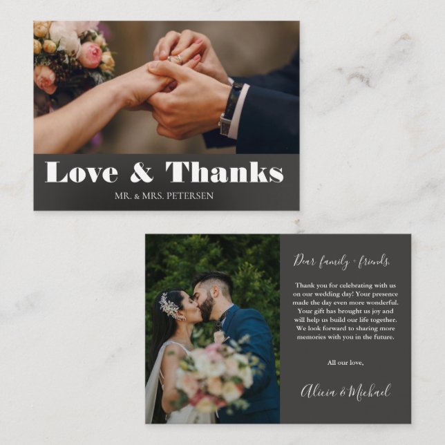 Budget love thanks script simple wedding thank you note card (Front/Back)