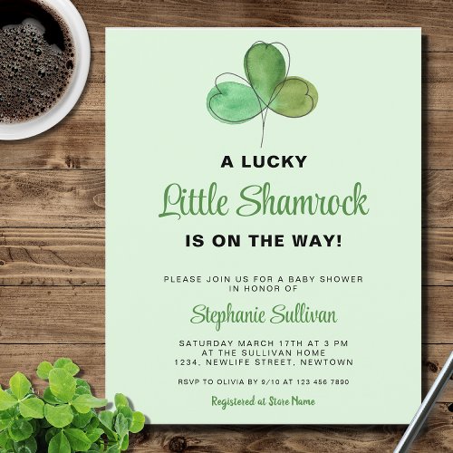 Budget Lucky Shamrock Green Baby Shower Invitation